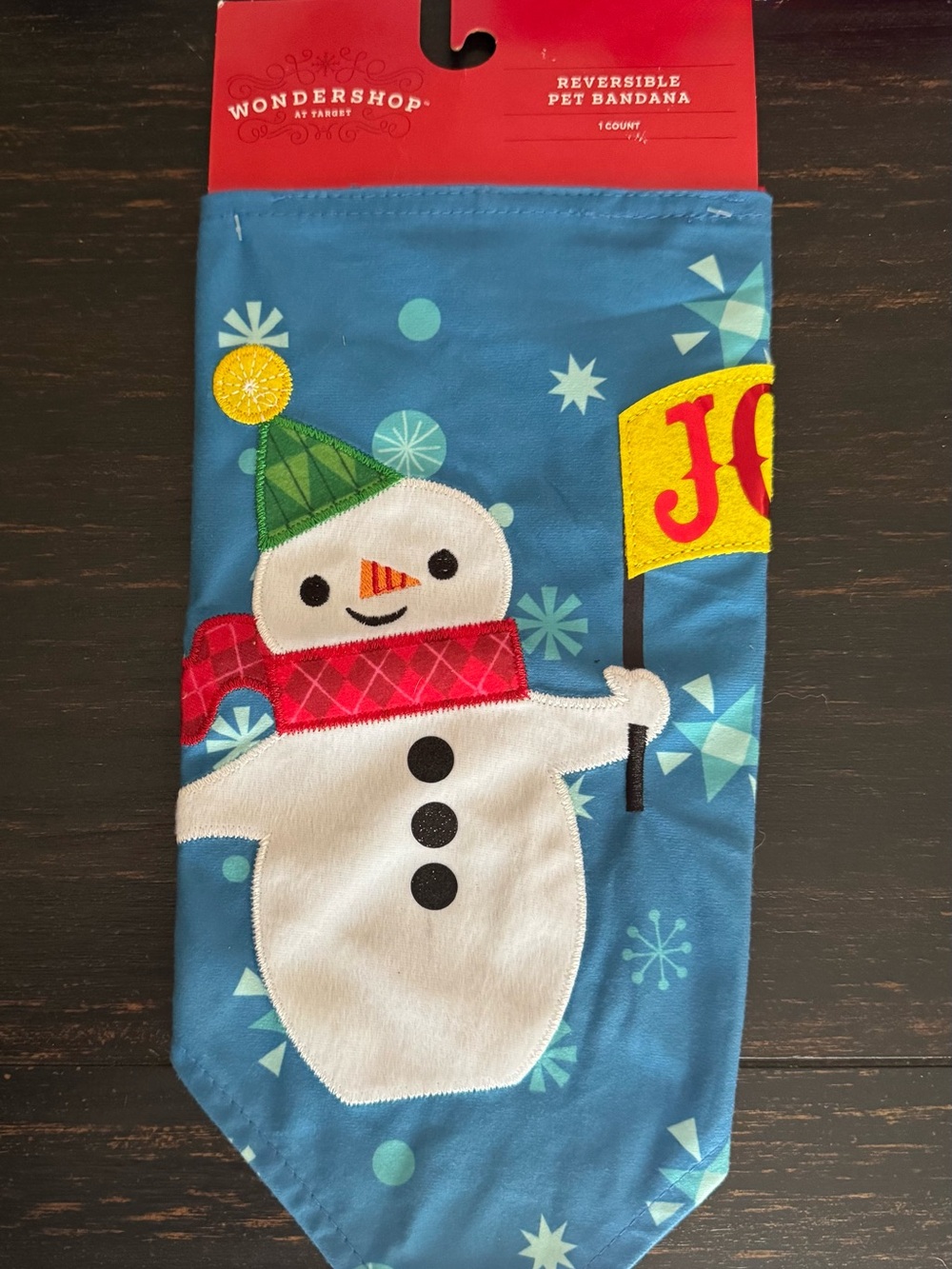 Wondershop Blue Snowman JOY Reversible Pet Bandana with Red Scarf